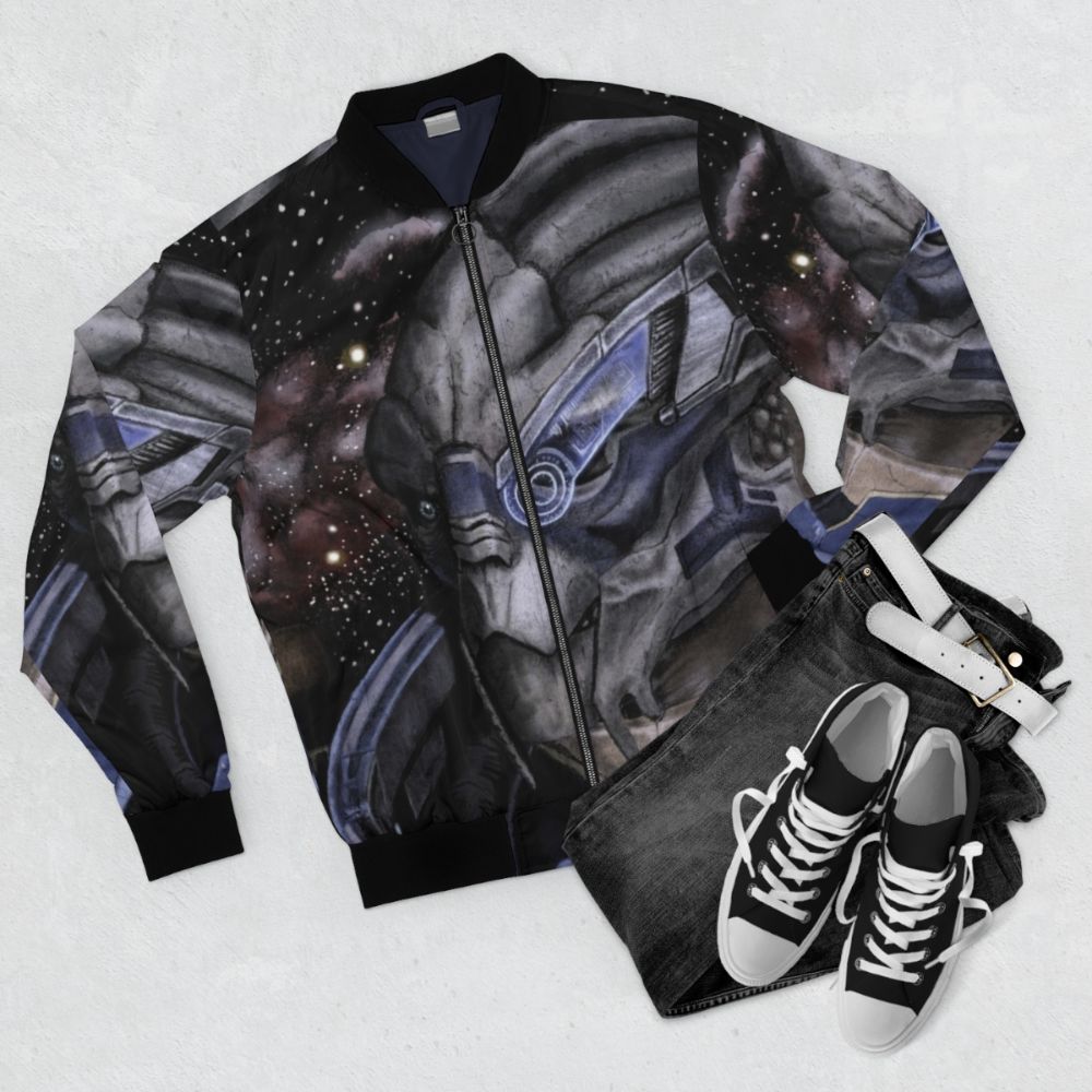 Mass Effect Thane Krios and Garrus Vakarian Bomber Jacket - Flat lay