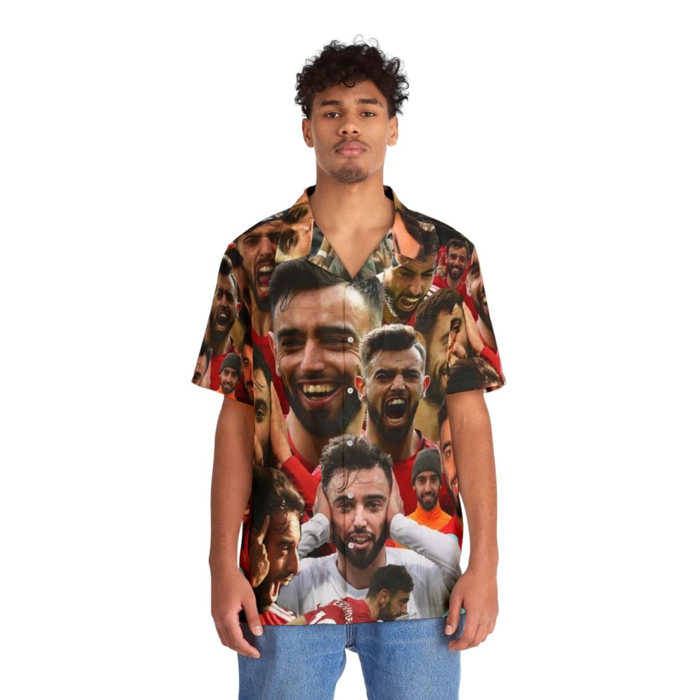 Bruno Fernandes wearing a tropical-themed Hawaiian shirt - People Front