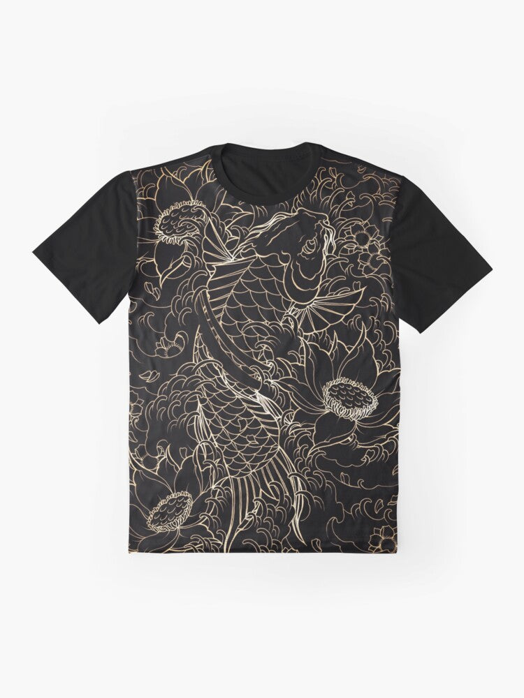 Koi fish and Japanese floral design graphic t-shirt - Flat lay