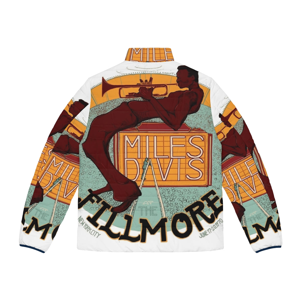 Miles Davis Jazz Puffer Jacket featuring Fillmore Concert Inspired Design - Back