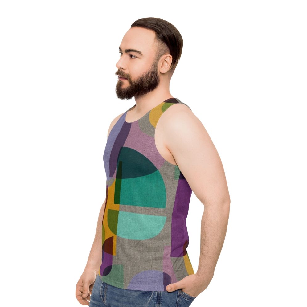 Colorful mid century inspired kaleidoscope pattern unisex tank top - men side