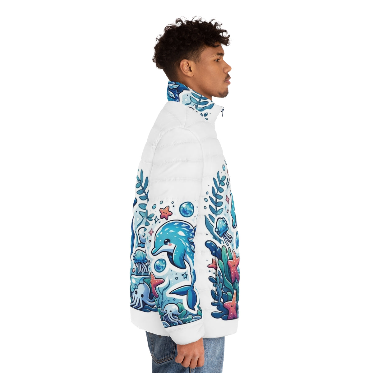 Frostfin dolphin puffer jacket with fantastical and cute design - men side right