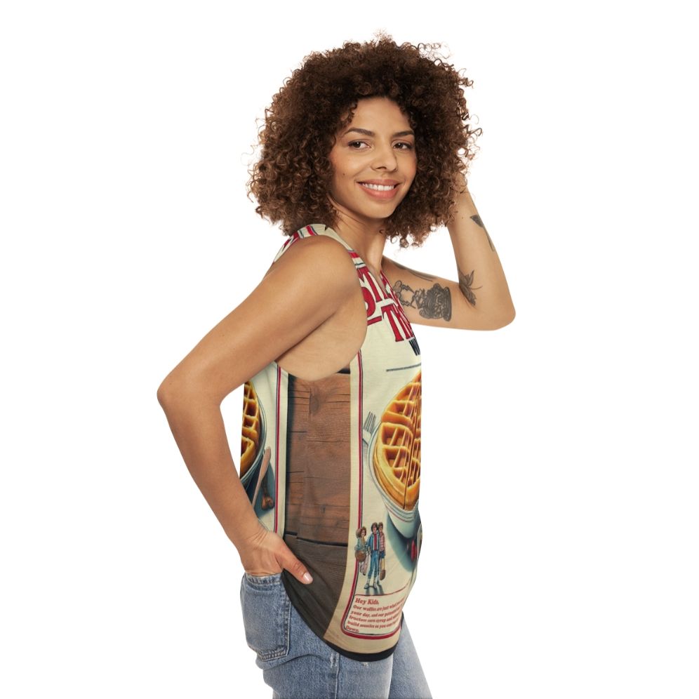 Waffle mix unisex tank top with stranger things design - women side