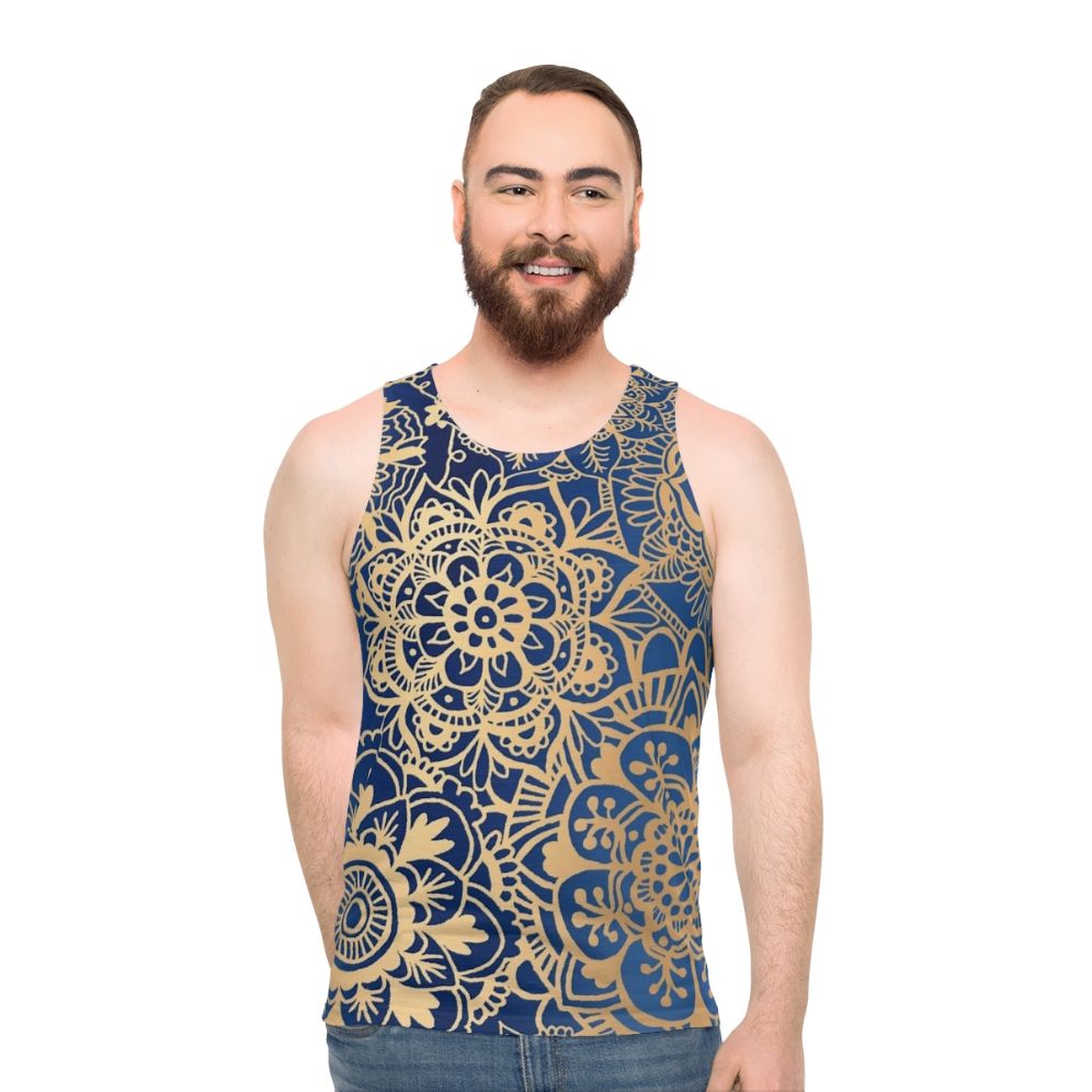 Bohemian Blue and Gold Mandala Pattern Unisex Tank Top - men