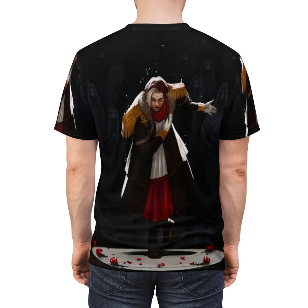 Fantasy art featuring Ascian characters from Final Fantasy XIV on a high-quality all-over print t-shirt. - men back