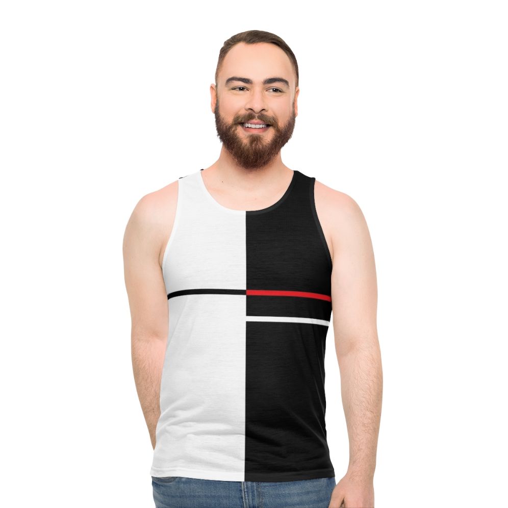 Unisex tank top with minimalist monochrome abstract art design - men