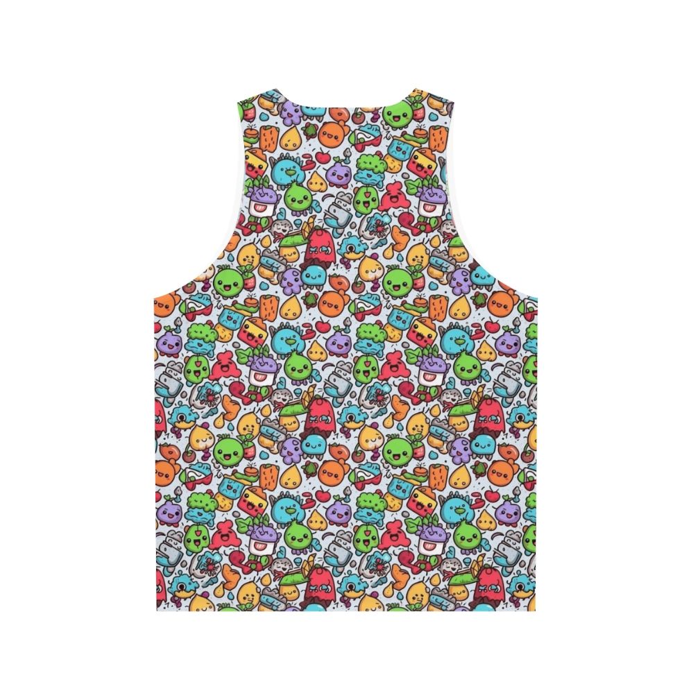 Hobbies Unisex Tank Top with Cartoon Characters and Abstract Pattern - Back