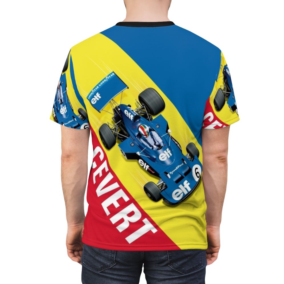 Vintage racing-inspired t-shirt featuring a graphic design of a classic race car - men back