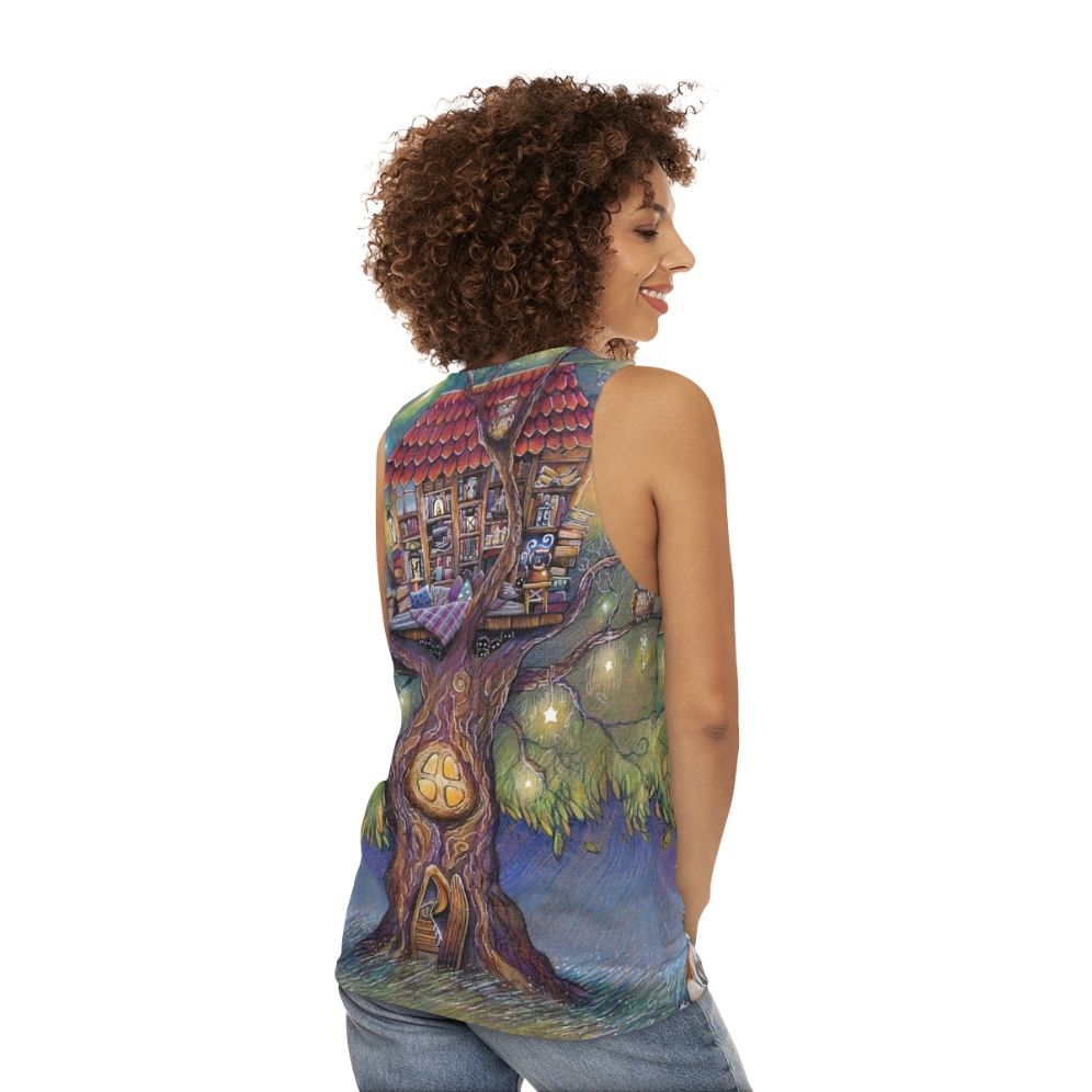 Treehouse Unisex Tank Top with Nature-Inspired Design - women back