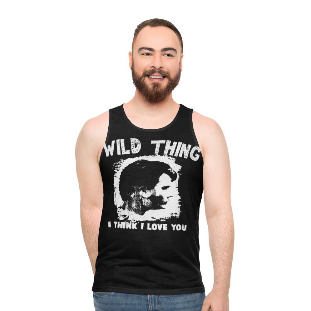 Unisex tank top featuring the iconic 'Wild Thing' character from the 1980s movie Major League - men