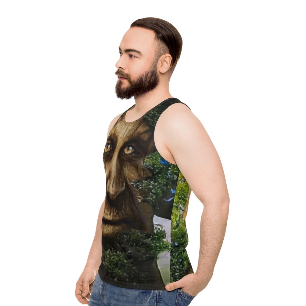 Unisex tank top with a wise tree meme design - men side