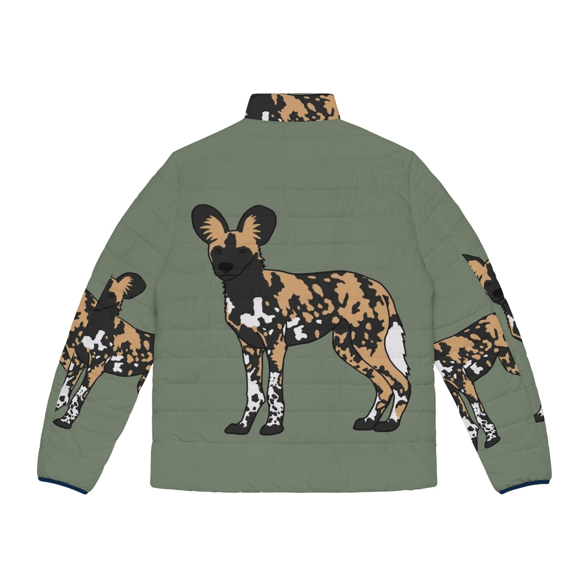 African Painted Dog Puffer Jacket featuring the stunning and unique wild canid - Back