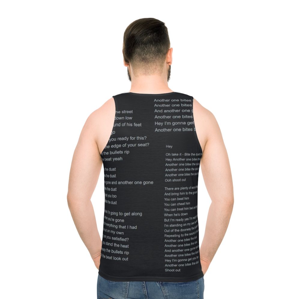 Unisex "Another One Bites The Dust" Queen Lyrics Tank Top - men back