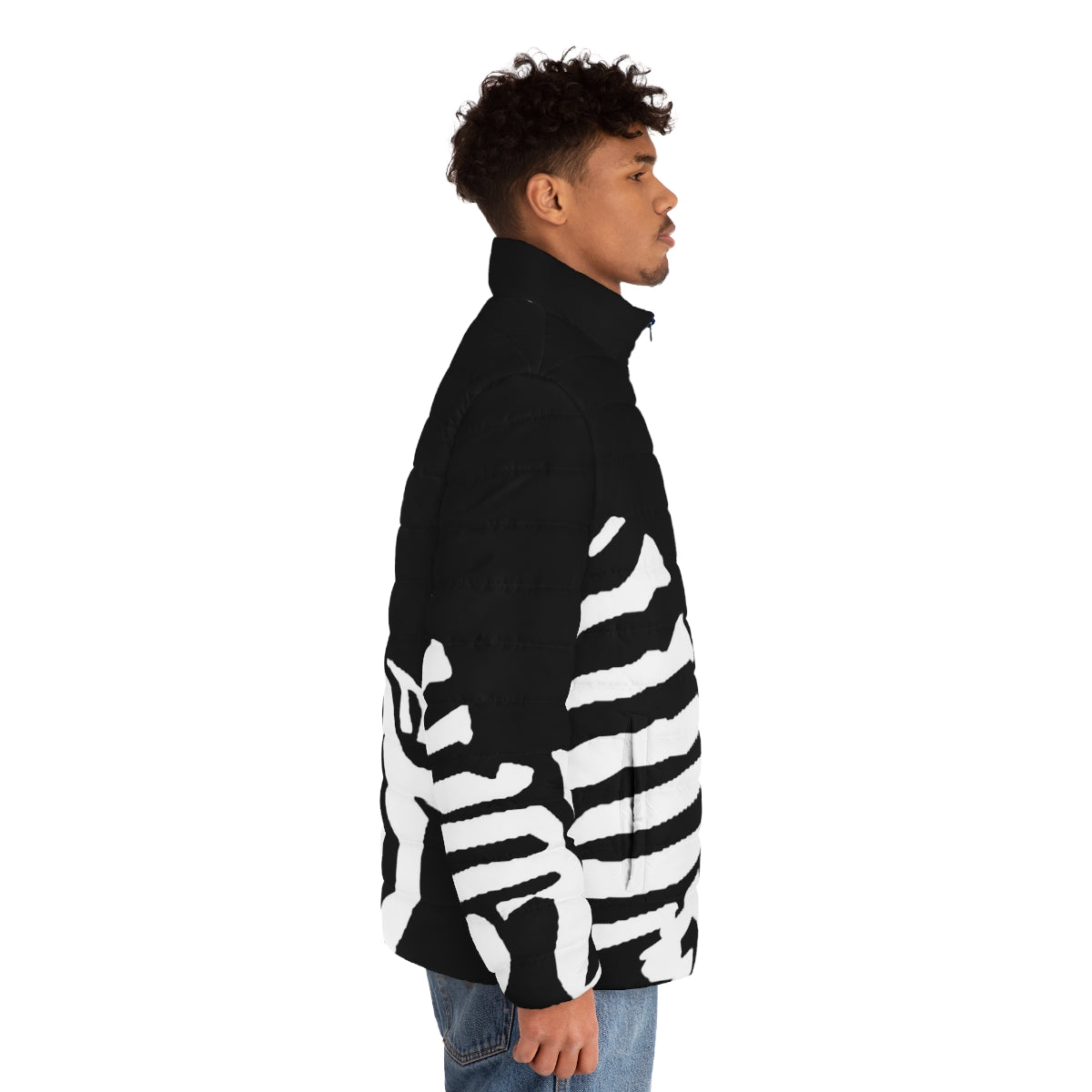 Zebra pleco puffer jacket, stylish fish apparel for aquarium hobbyists - men side right