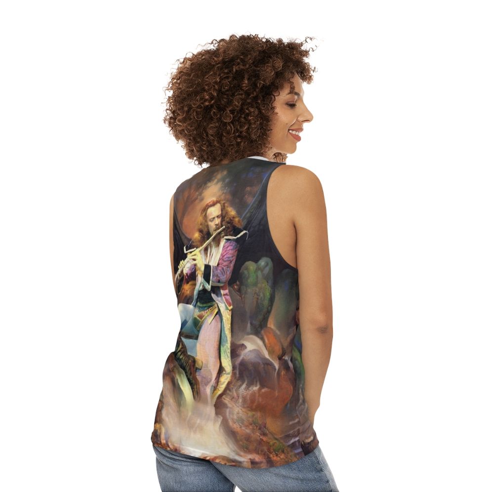 Jethro Tull inspired unisex tank top with "Songs From The Wood" design - women back