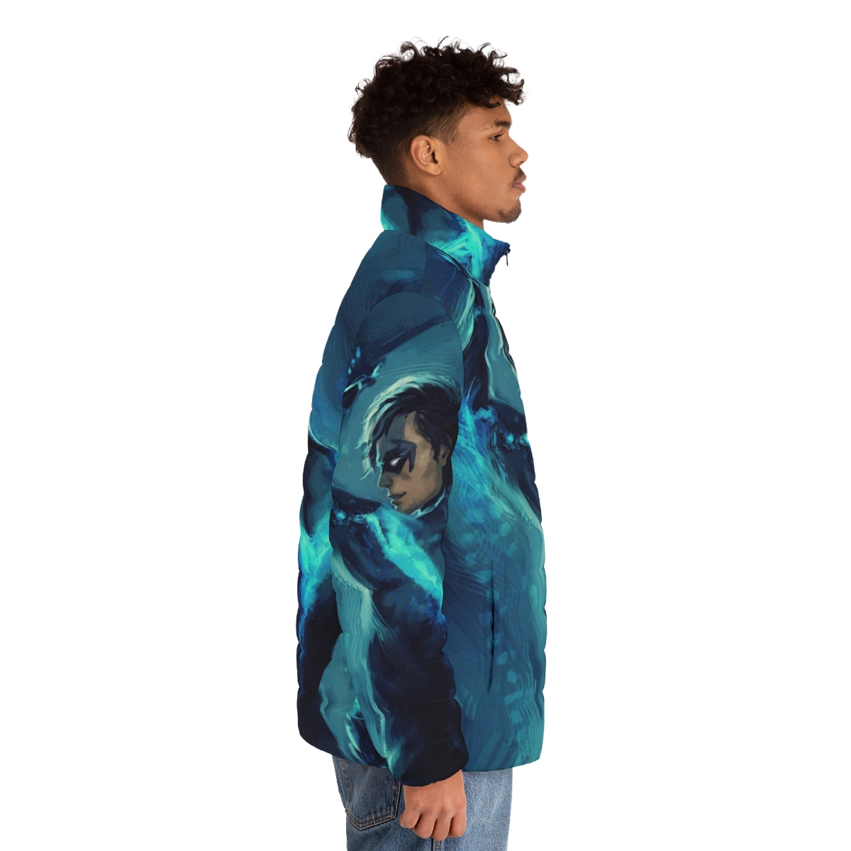 Nightwing Puffer Jacket with blue color and superhero design - men side right