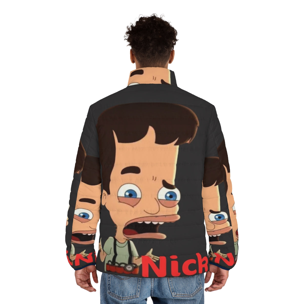 Big Mouth Nick Birch Fan Art Puffer Jacket - men back