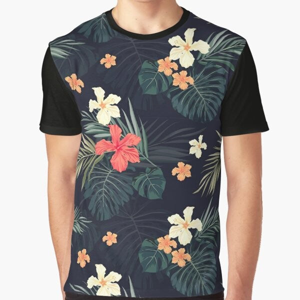 Tropical flowers graphic t-shirt with botanical floral pattern