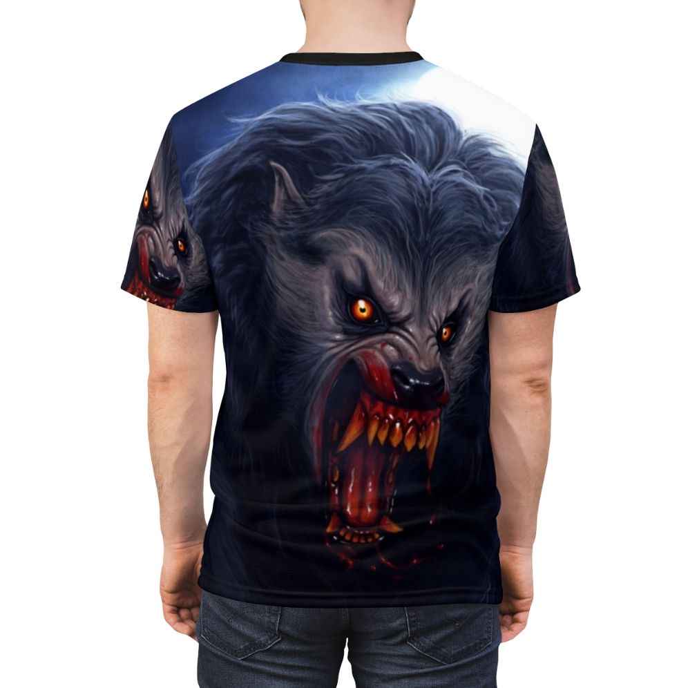 Werewolf t-shirt design with a full moon and classic horror movie vibes - men back