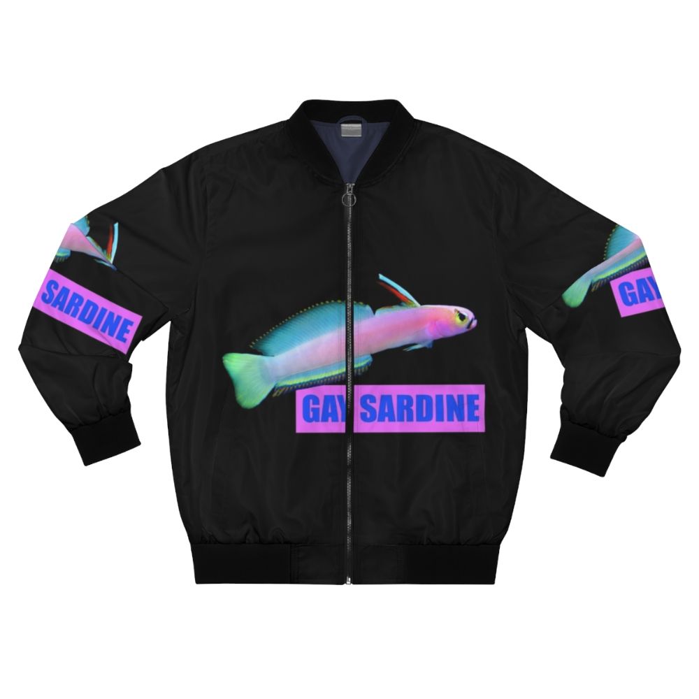 Vintage-inspired bomber jacket with GAY SARDINE 1 graphic