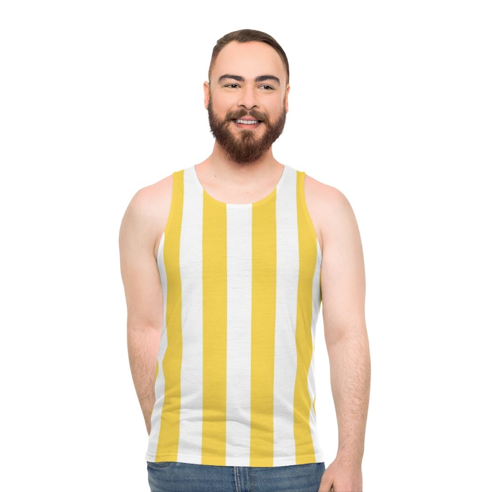 Yellow and white vertical striped unisex tank top - men