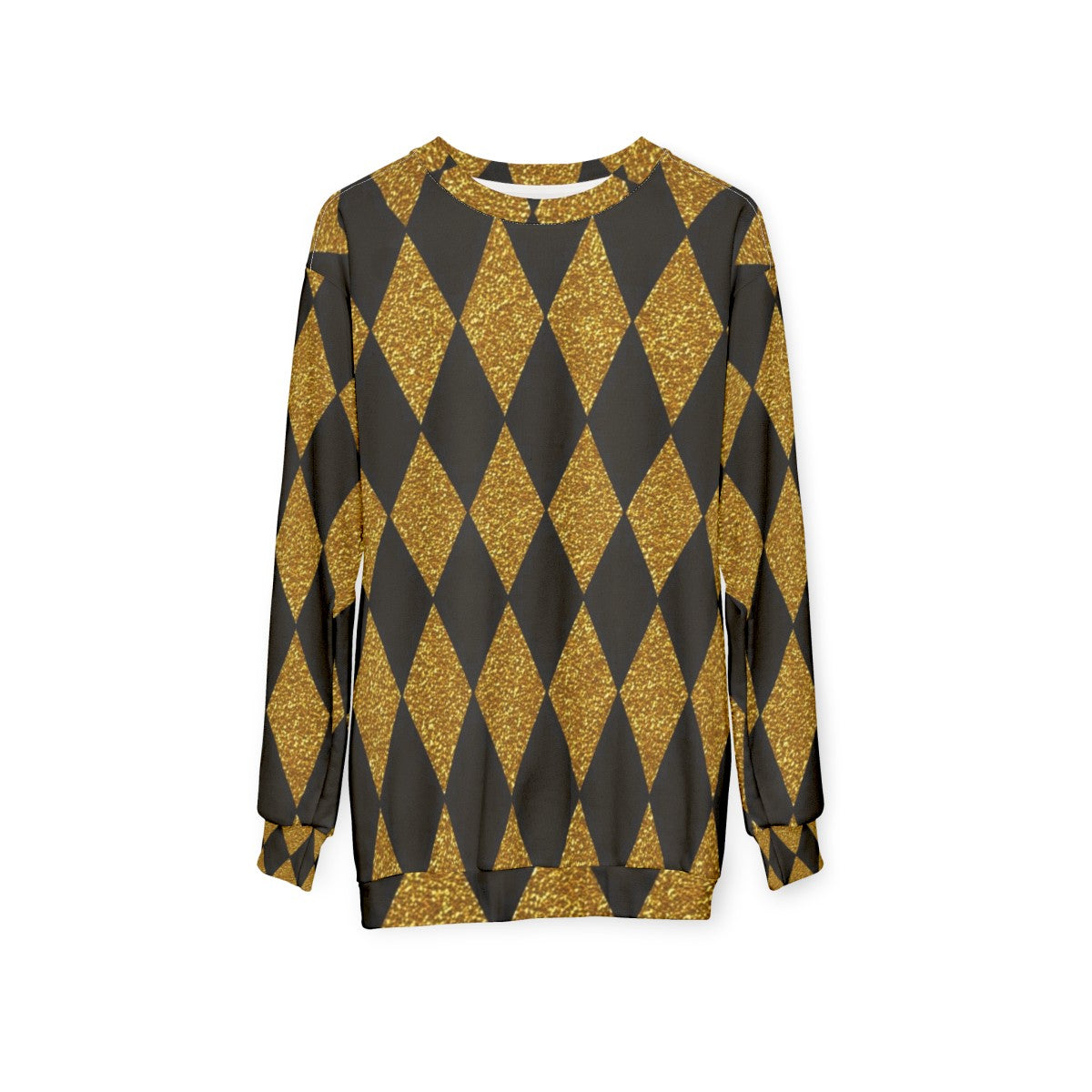 Black and gold harlequin pattern sweatshirt - hanging