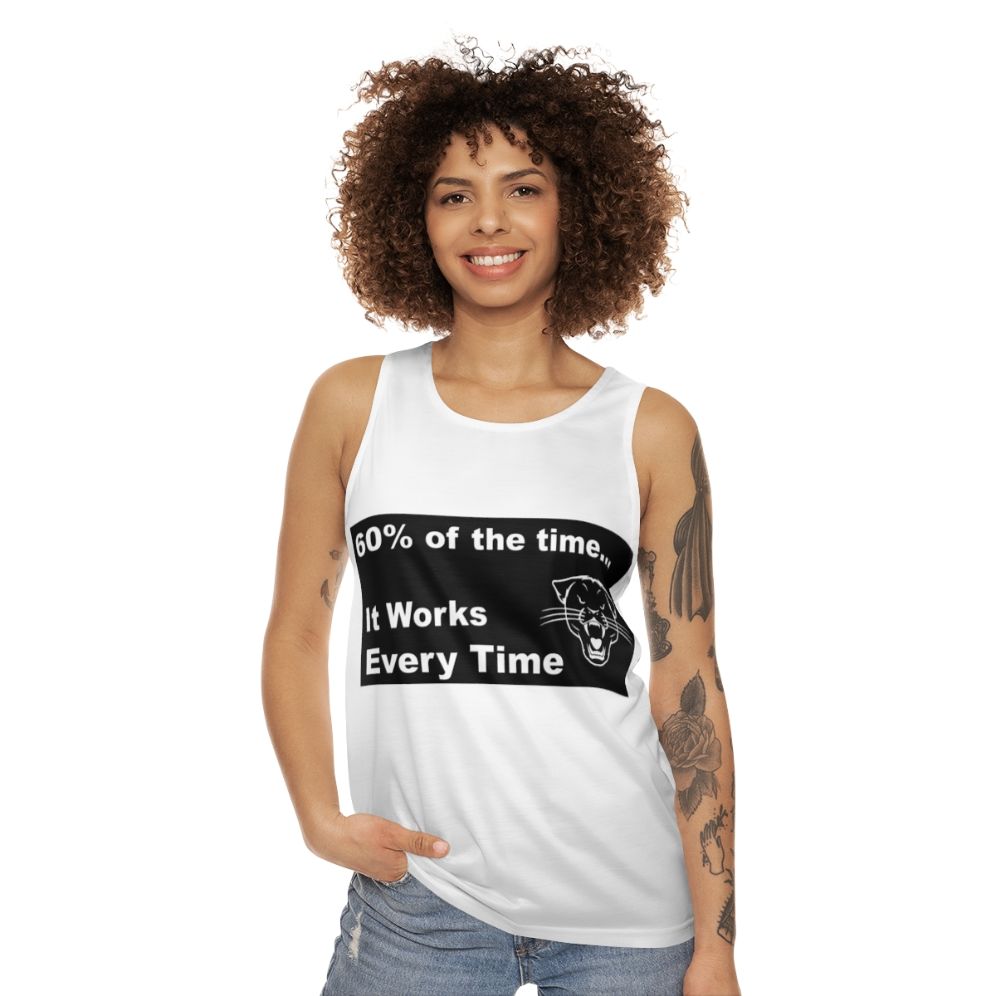 Unisex tank top with Anchorman-inspired design - women