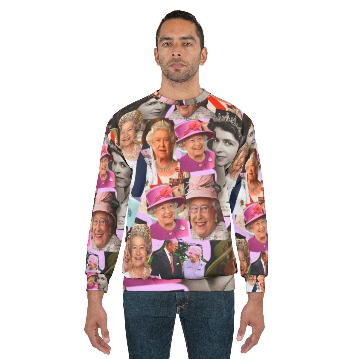 Queen Elizabeth II Sweatshirt featuring a pop art collage design - men