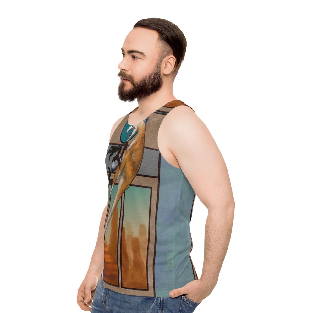 Feathered velociraptor dinosaur unisex tank top - men side