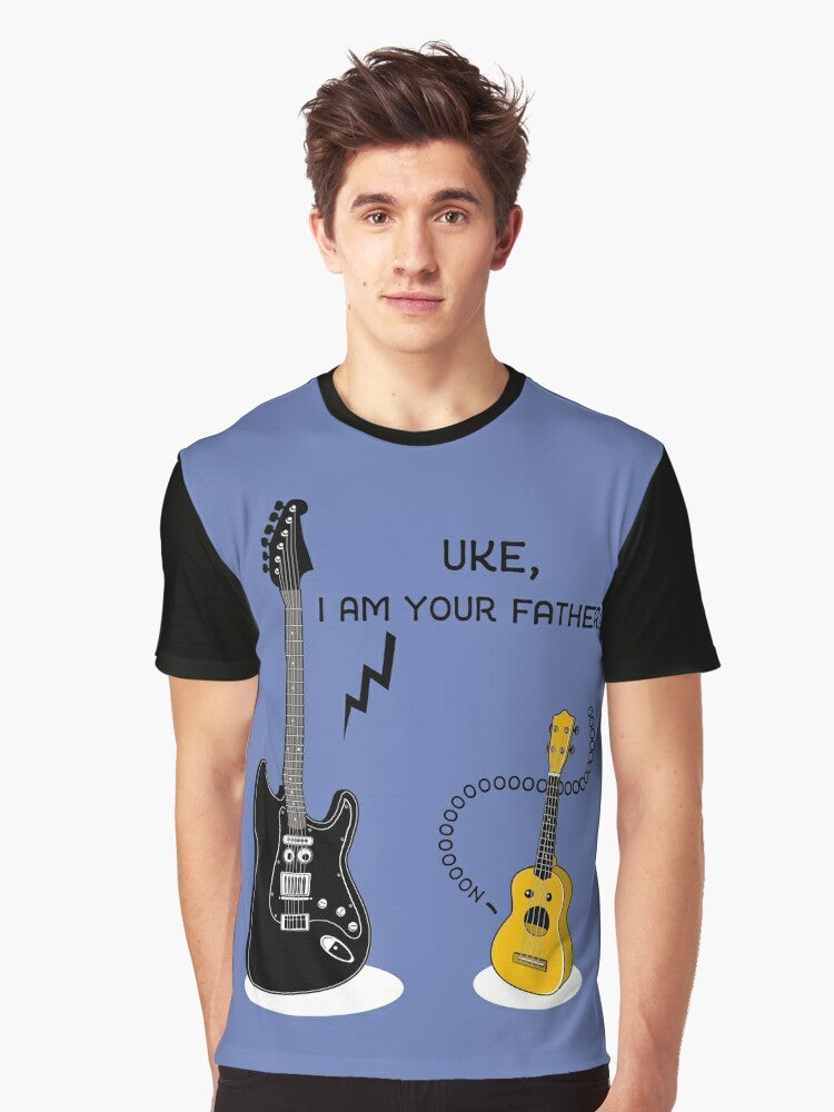 Graphic t-shirt with text "Uke, I am your Father!" and a ukulele design - Men