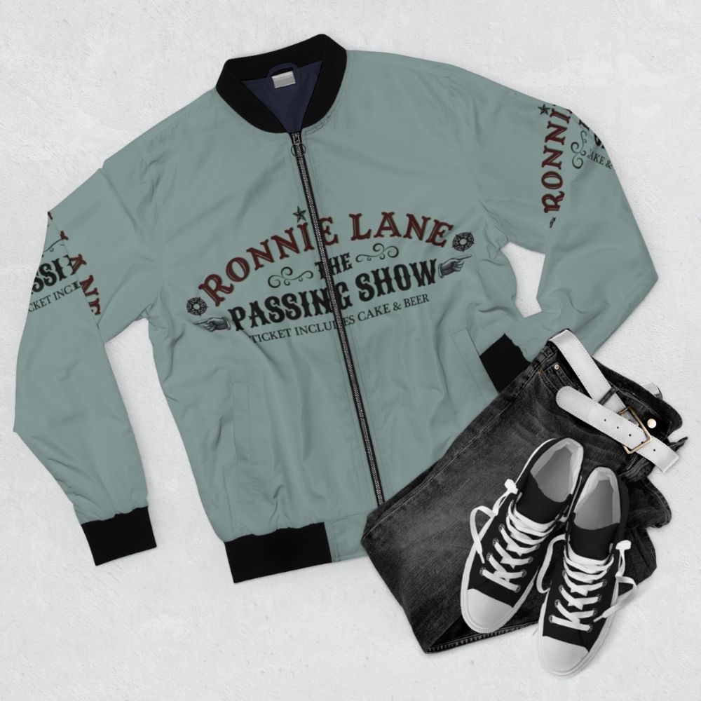 Ronnie Lane's Passing Show Bomber Jacket, a stylish and music-inspired piece - Flat lay