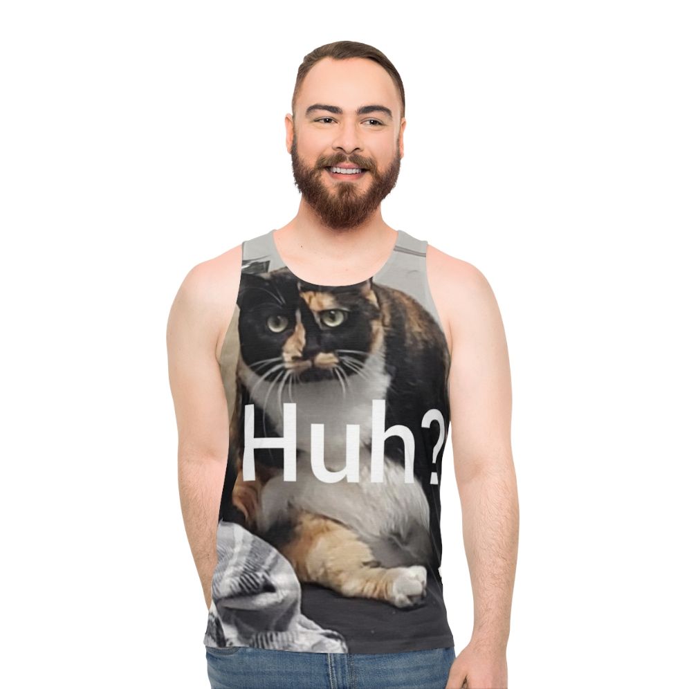 Unisex funny cat "Huh" tank top - men