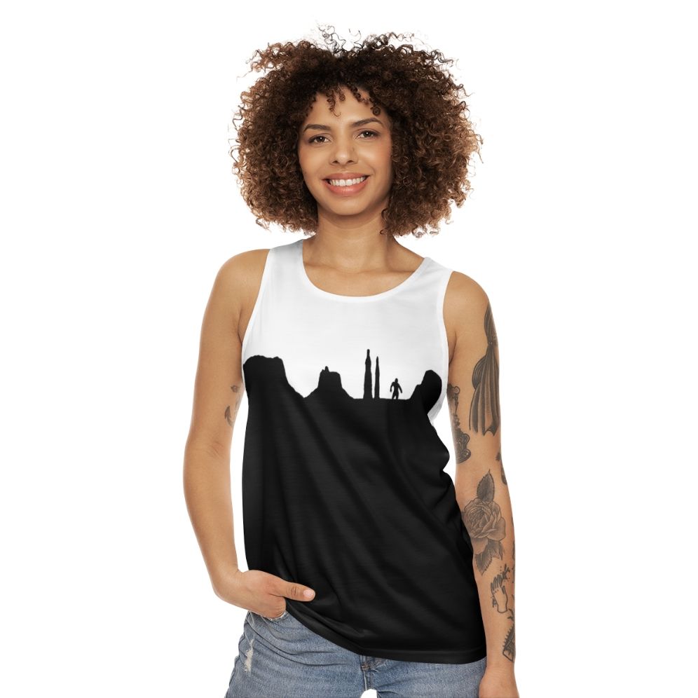 Unisex tank top with "What Doth Life" design - women