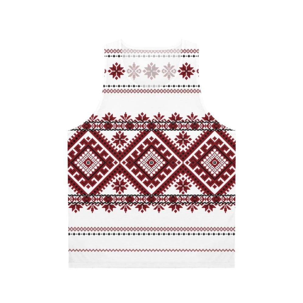 Unisex tank top with traditional Romanian geometric motif pattern