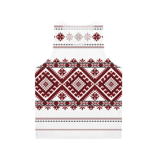 Unisex tank top with traditional Romanian geometric motif pattern