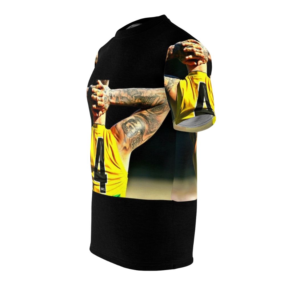 T-shirt featuring a custom tattoo design inspired by Dusty Martin of the Richmond Tigers AFL team - men left