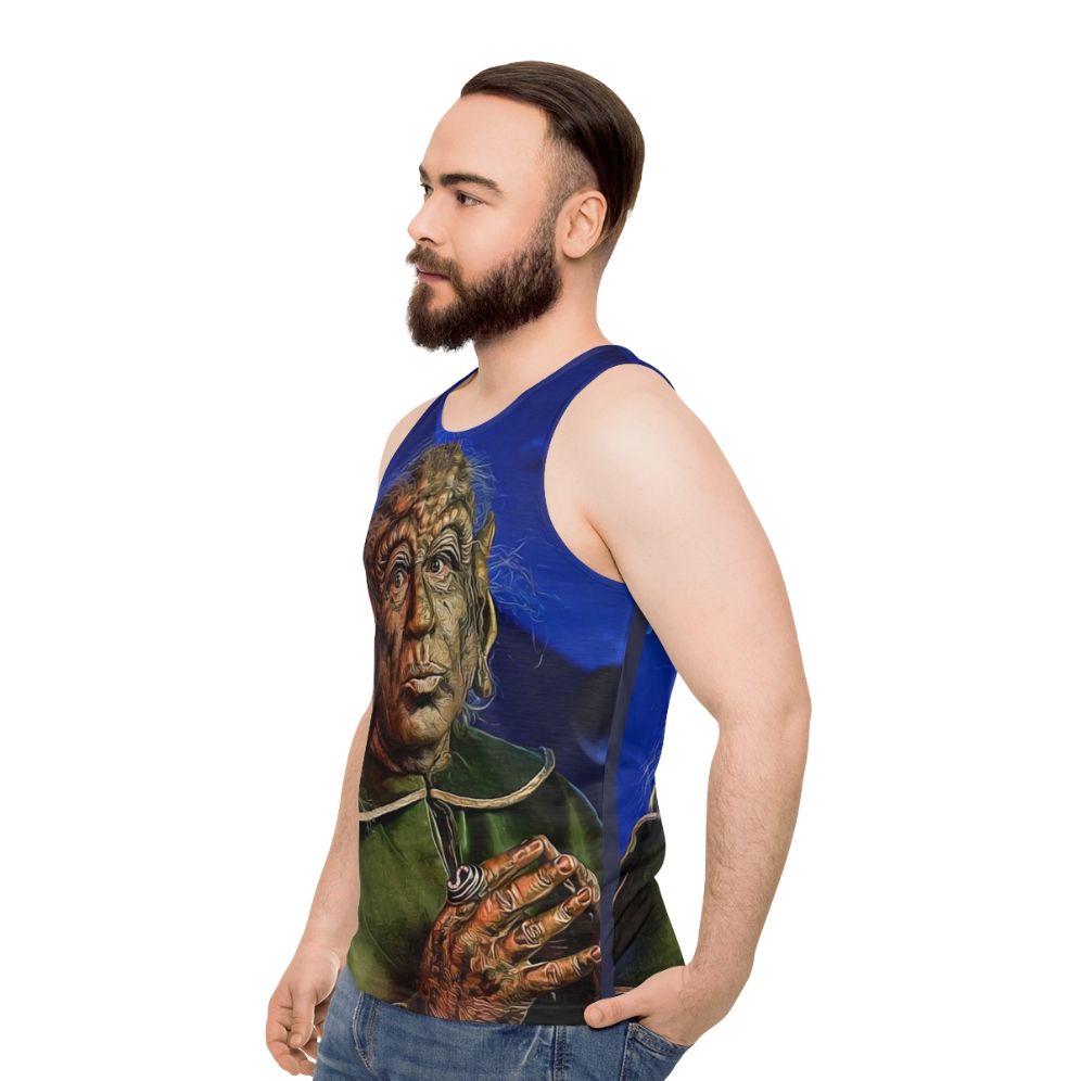 Unisex yogurt-inspired sci-fi parody tank top - men side