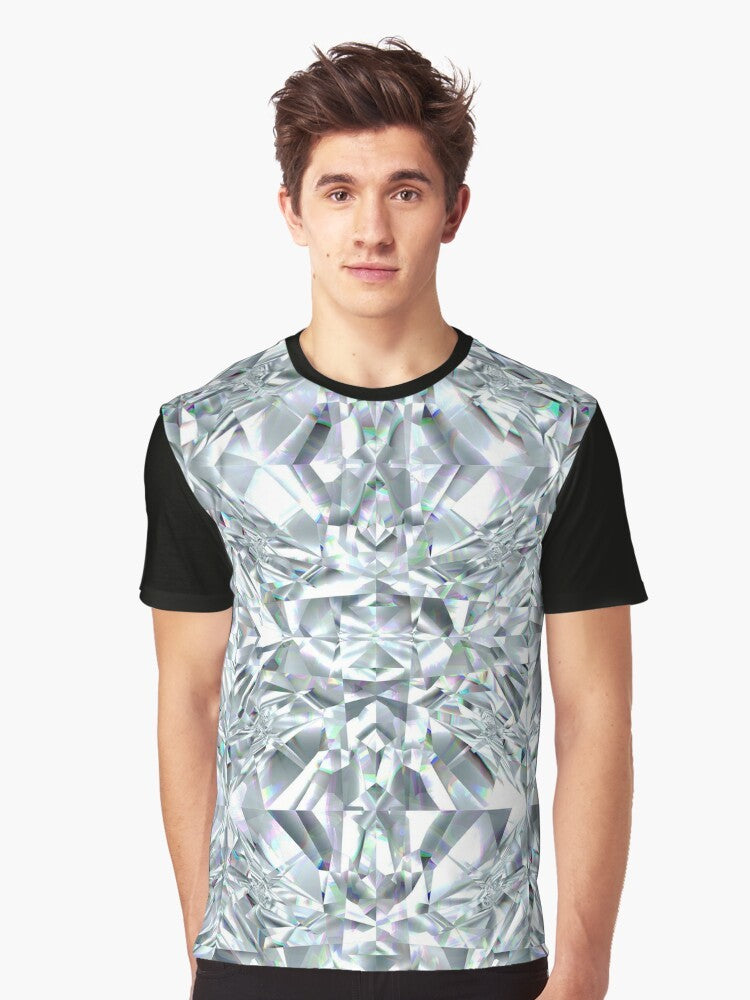 White diamond graphic t-shirt with a glassy, crystal-like texture - Men