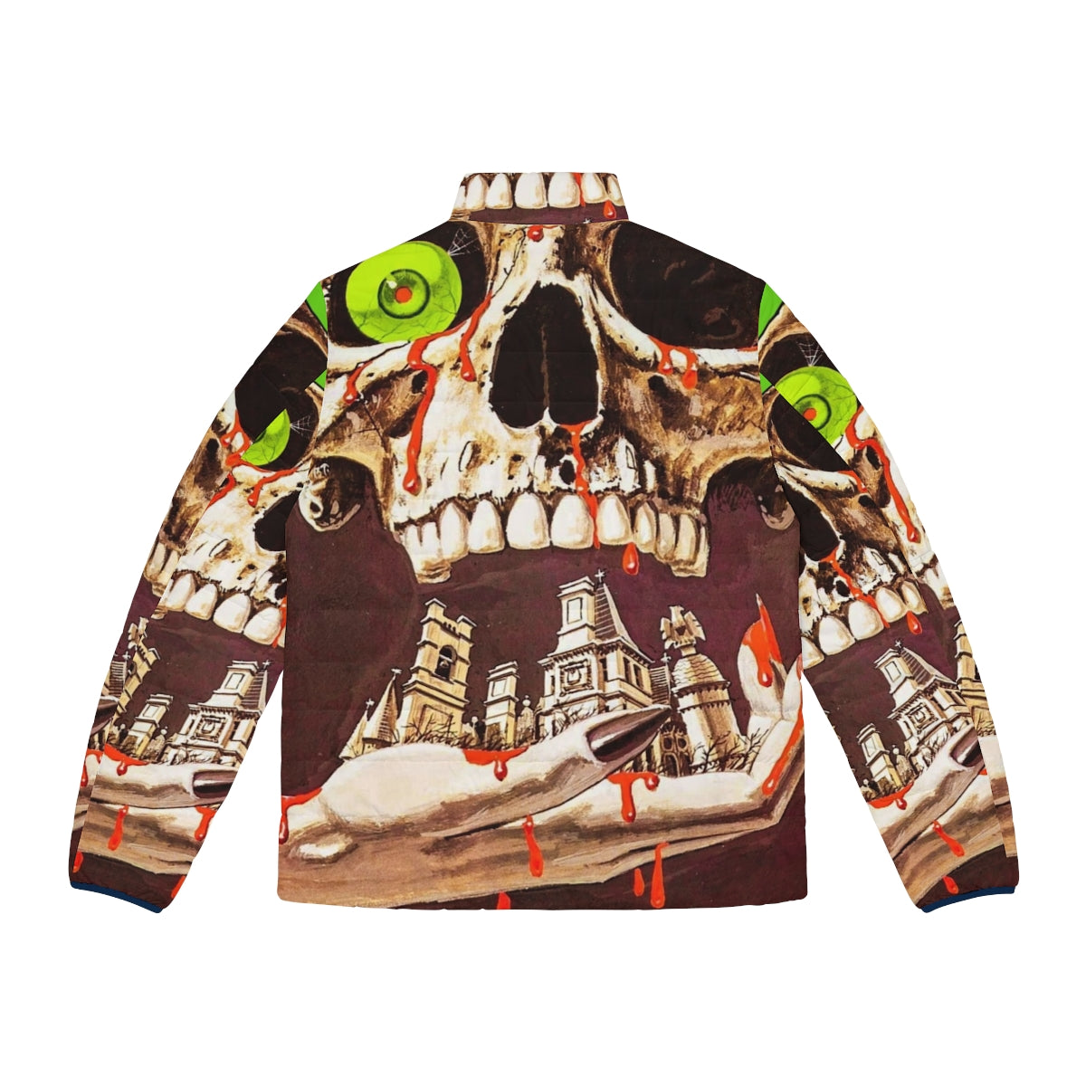 Legend of Hell House 1973 horror movie puffer jacket featuring a skull and occult imagery - Back