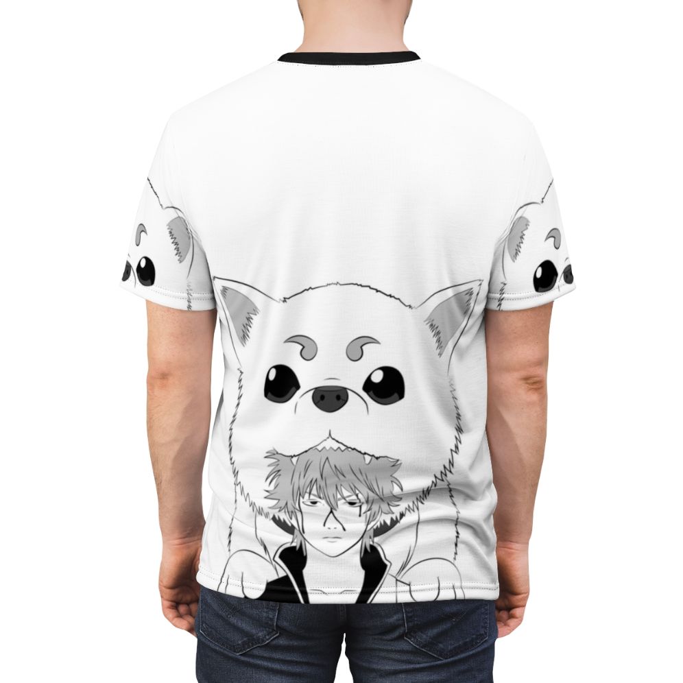 Illustration of a dog-like creature, the "Dog God" from the anime Gintama, printed on a t-shirt. - men back