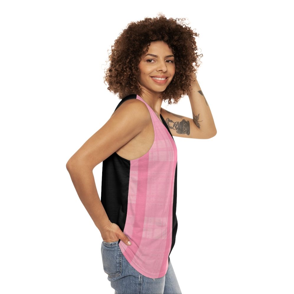 Unisex Half Black, Half Pink Plaid Music Tank Top - women side