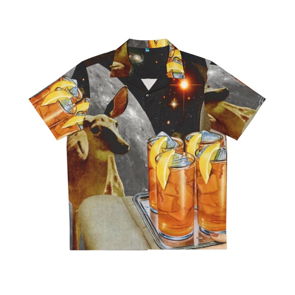 Vintage Hawaiian shirt with colorful graphic design featuring a deer and lemons