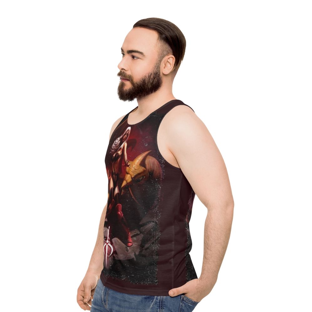 Vintage Taarna Unisex Tank Top with Sci-Fi Fantasy Warrior Sorceress Design - men side