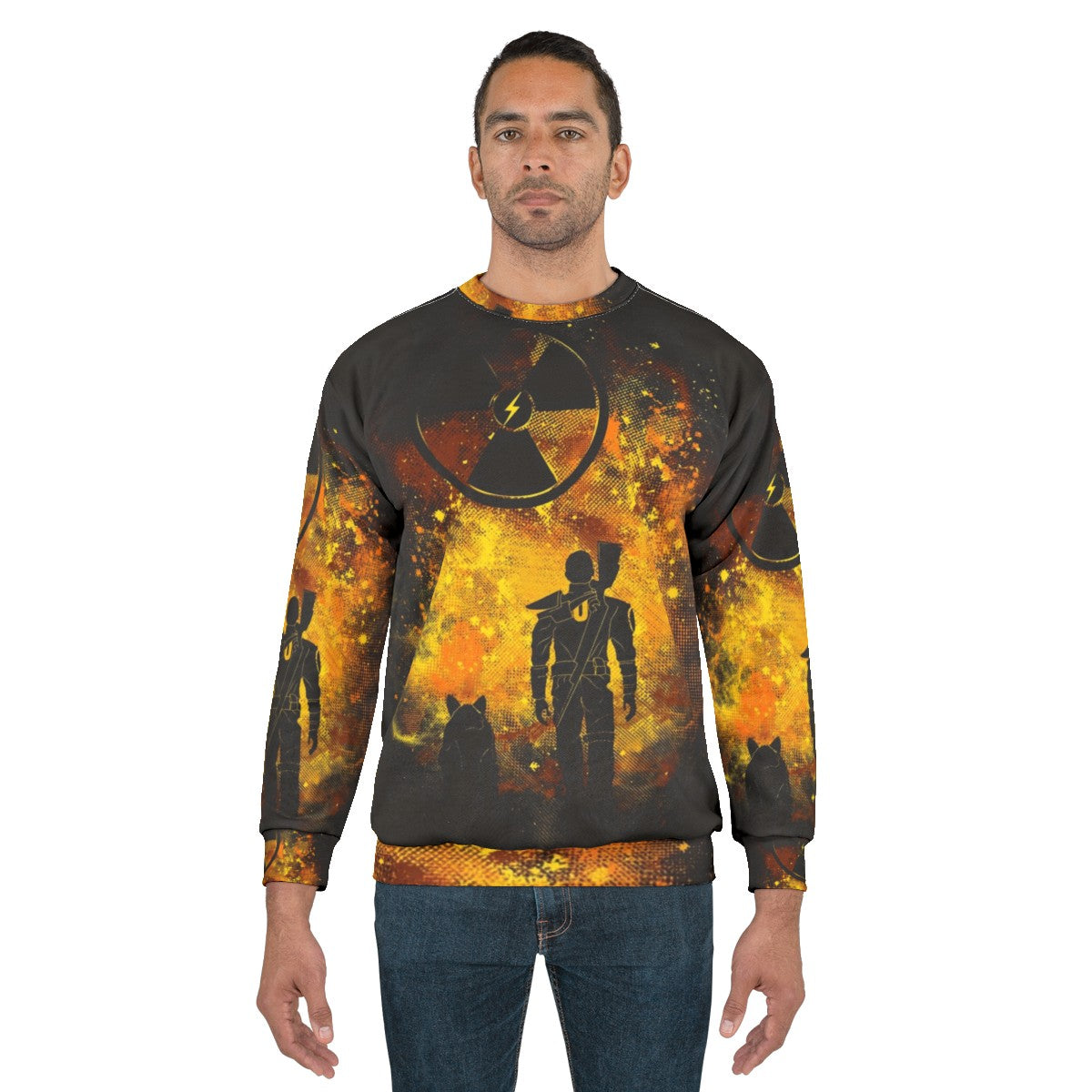 Fallout-themed sweatshirt with post-apocalyptic wasteland artwork - men