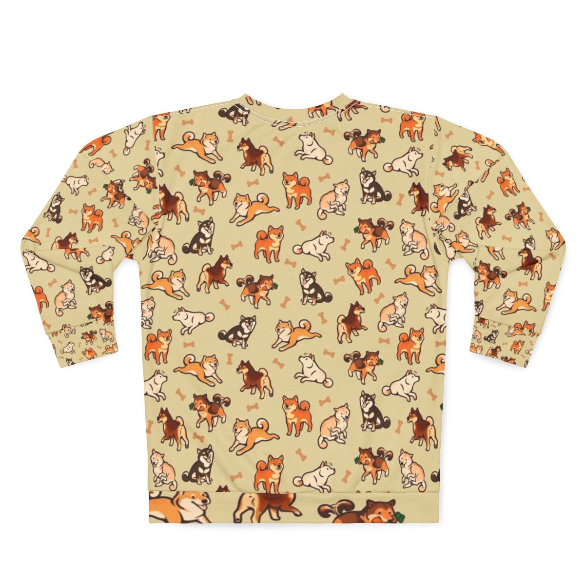 Shiba Inu Cream Sweatshirt with Cute Dog Pattern Design - Back