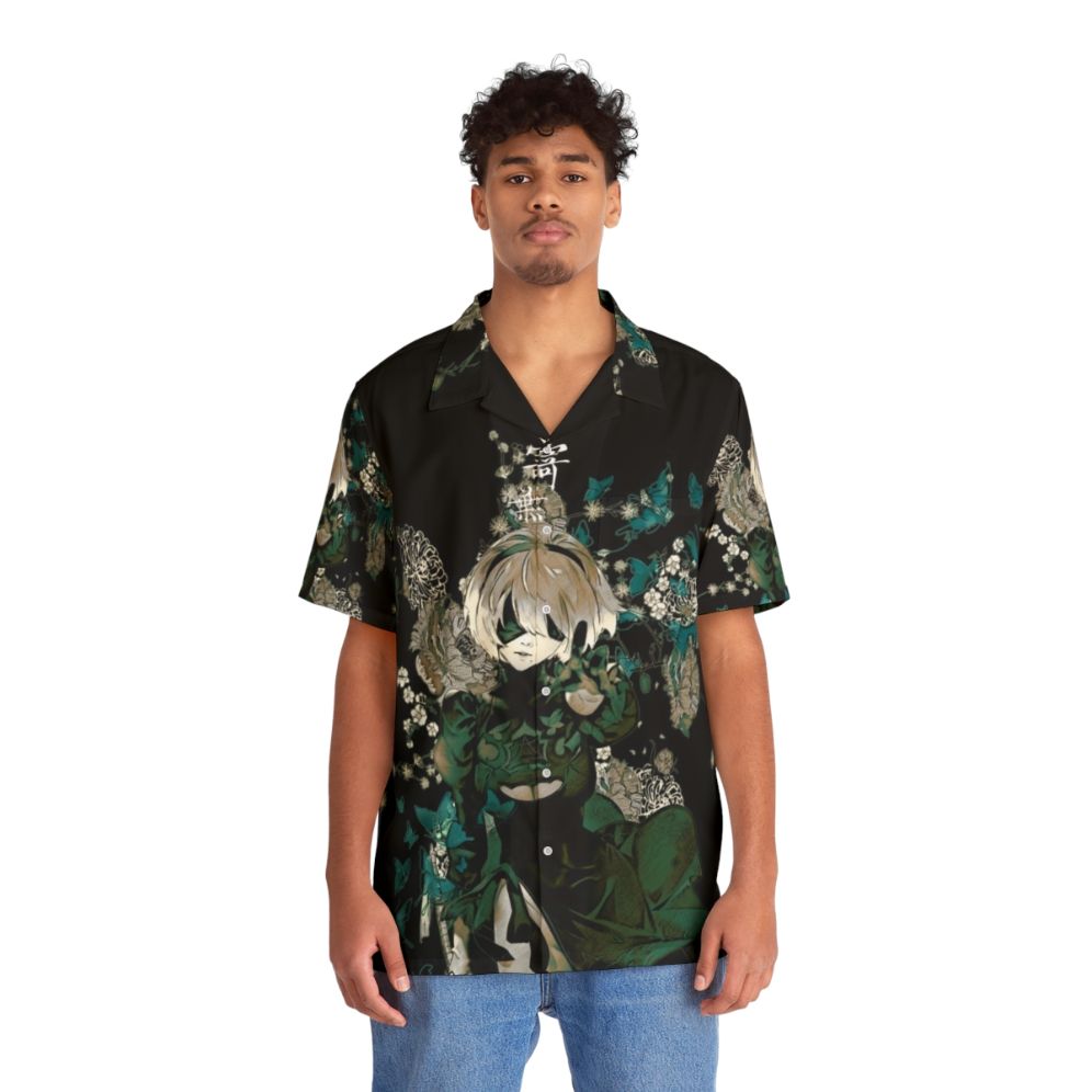 Butterflies and Garden Hawaiian Shirt with Anime Inspired Floral Print - People Front