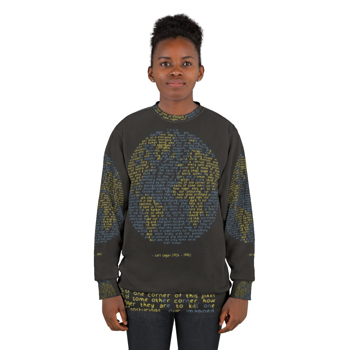 Pale Blue Dot Space Themed Sweatshirt featuring Carl Sagan's iconic quote - women