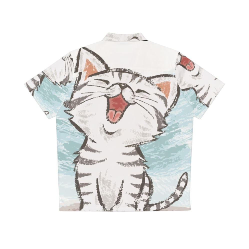 Adorable American Shorthair cat wearing a happy Hawaiian shirt - Back