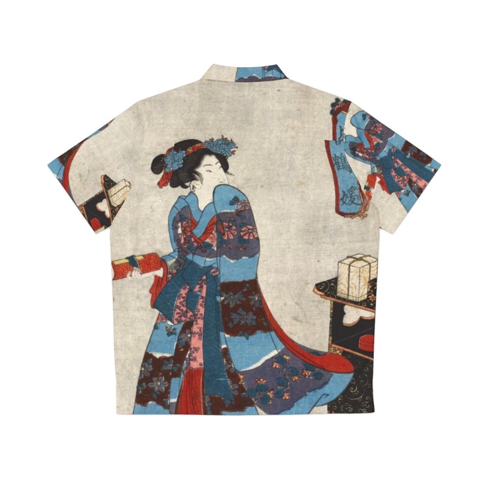 Elegant Japanese art Hawaiian shirt featuring a woodcut portrait of Princess Minatsuru - Back