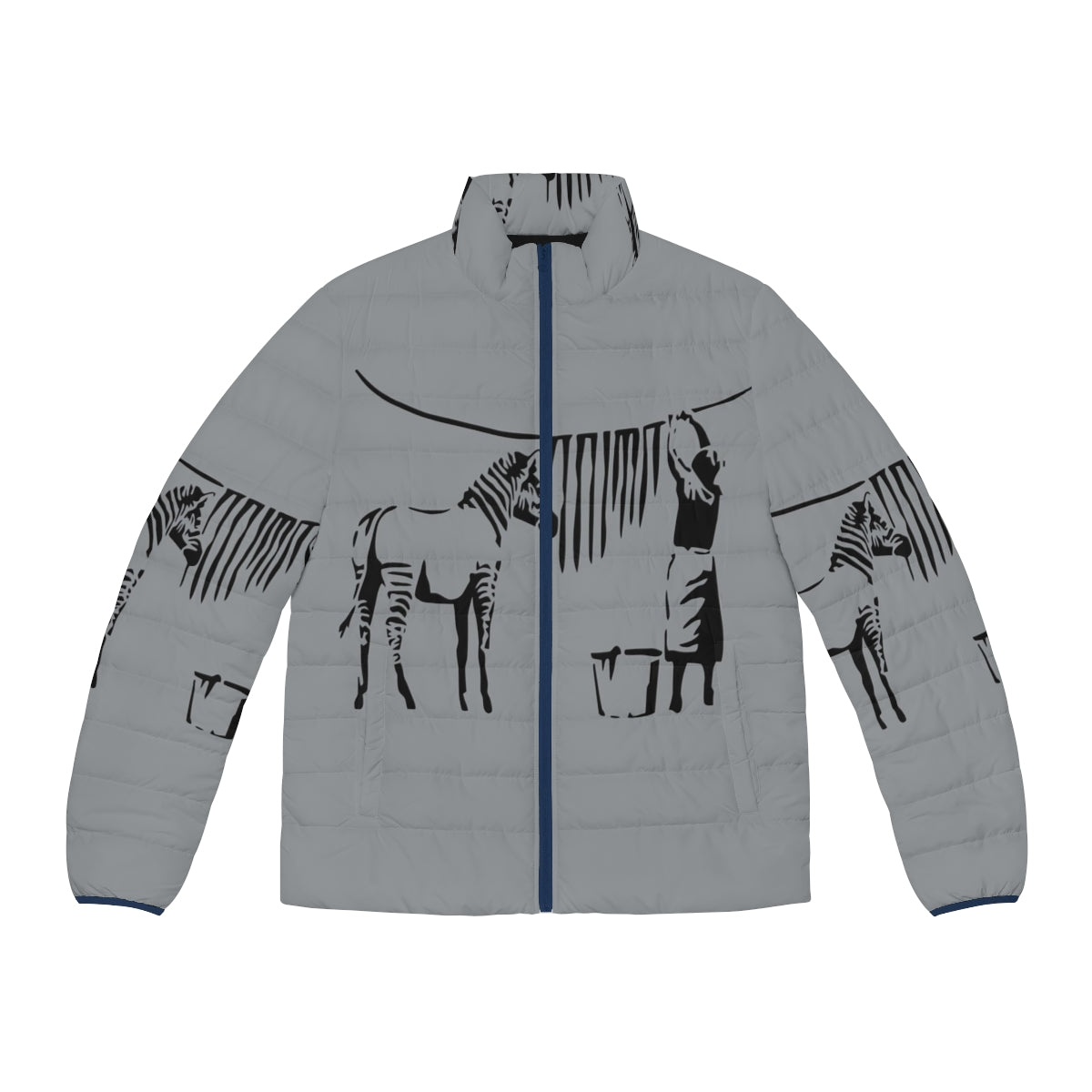 Banksy Zebra Print Puffer Jacket - Stylish Urban Art Outerwear